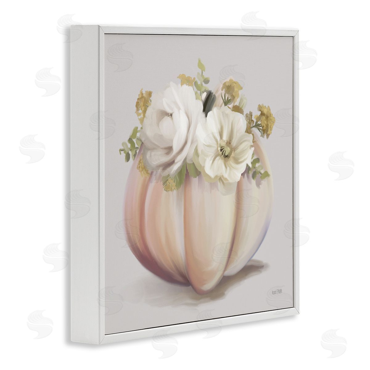 House Fenway Beautiful White Roses Flowers Bouquet Abstract Vase Painting  White Framed Glicee Wall Art Print