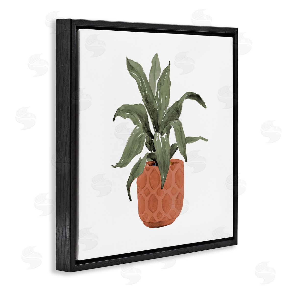 Lanie Loreth Simple House Plant Green Leaves Terracotta Planter Painting  Black Floating Frame Canvas Wall Art Print