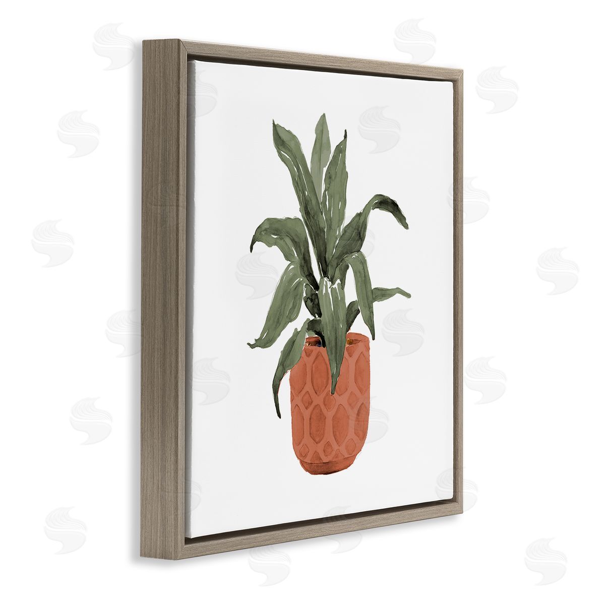 Lanie Loreth Simple House Plant Green Leaves Terracotta Planter Painting  Brown Floating Frame Canvas Wall Art Print