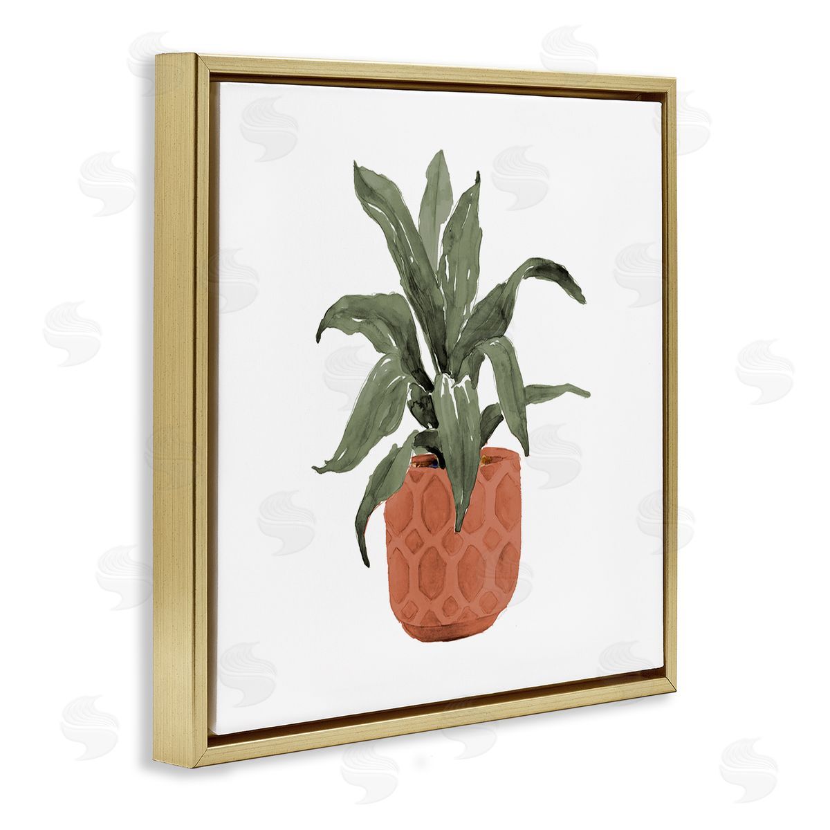 Lanie Loreth Simple House Plant Green Leaves Terracotta Planter Painting  Gold Floating Frame Canvas Wall Art Print