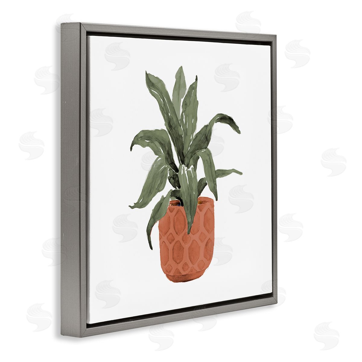 Lanie Loreth Simple House Plant Green Leaves Terracotta Planter Painting  Gray Floating Frame Canvas Wall Art Print