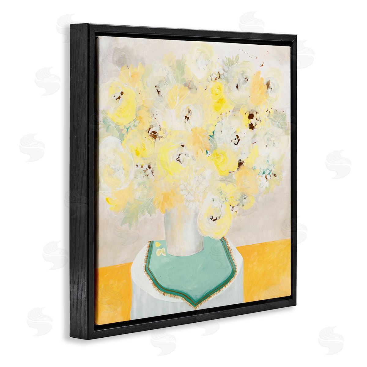 Ruth Fromstein Bright Modern Flower Blossoms Bouquet Collage Painting Black Floating Frame Canvas Wall Art Print