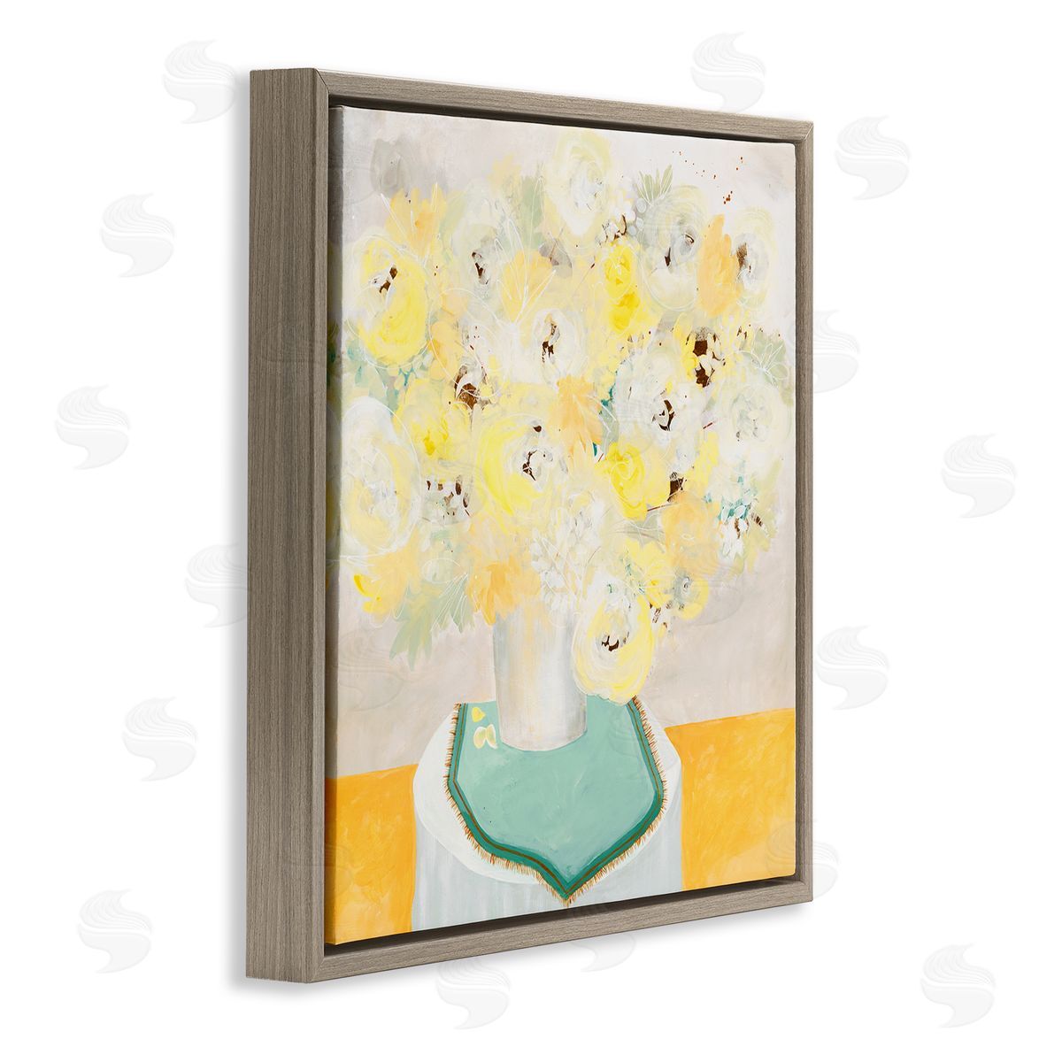 Ruth Fromstein Bright Modern Flower Blossoms Bouquet Collage Painting Brown Floating Frame Canvas Wall Art Print