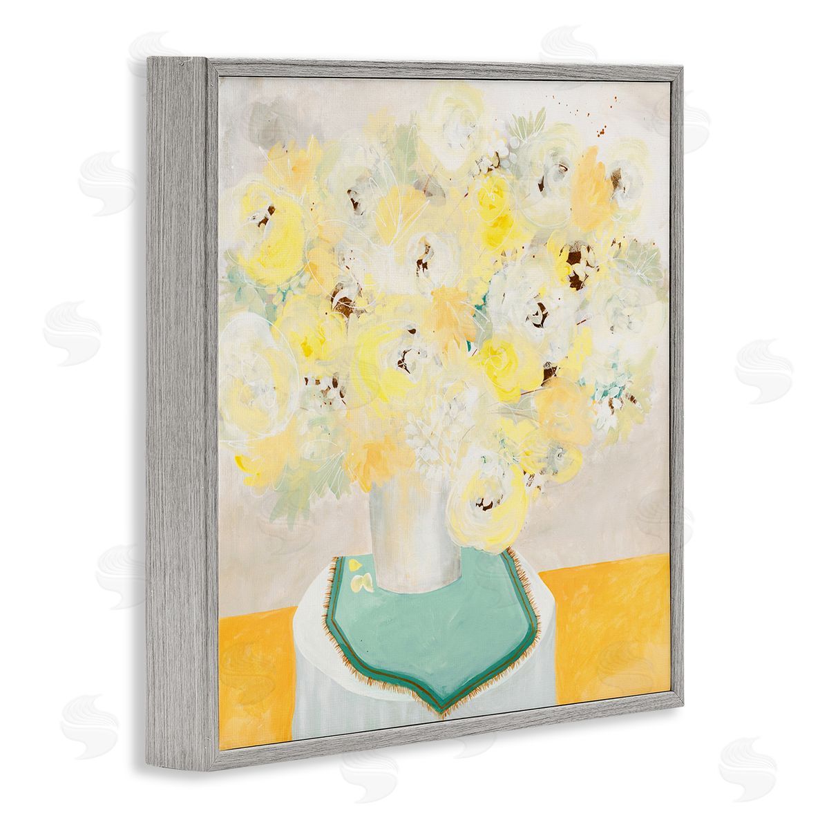 Ruth Fromstein Bright Modern Flower Blossoms Bouquet Collage Painting Gray Framed Glicee Wall Art Print