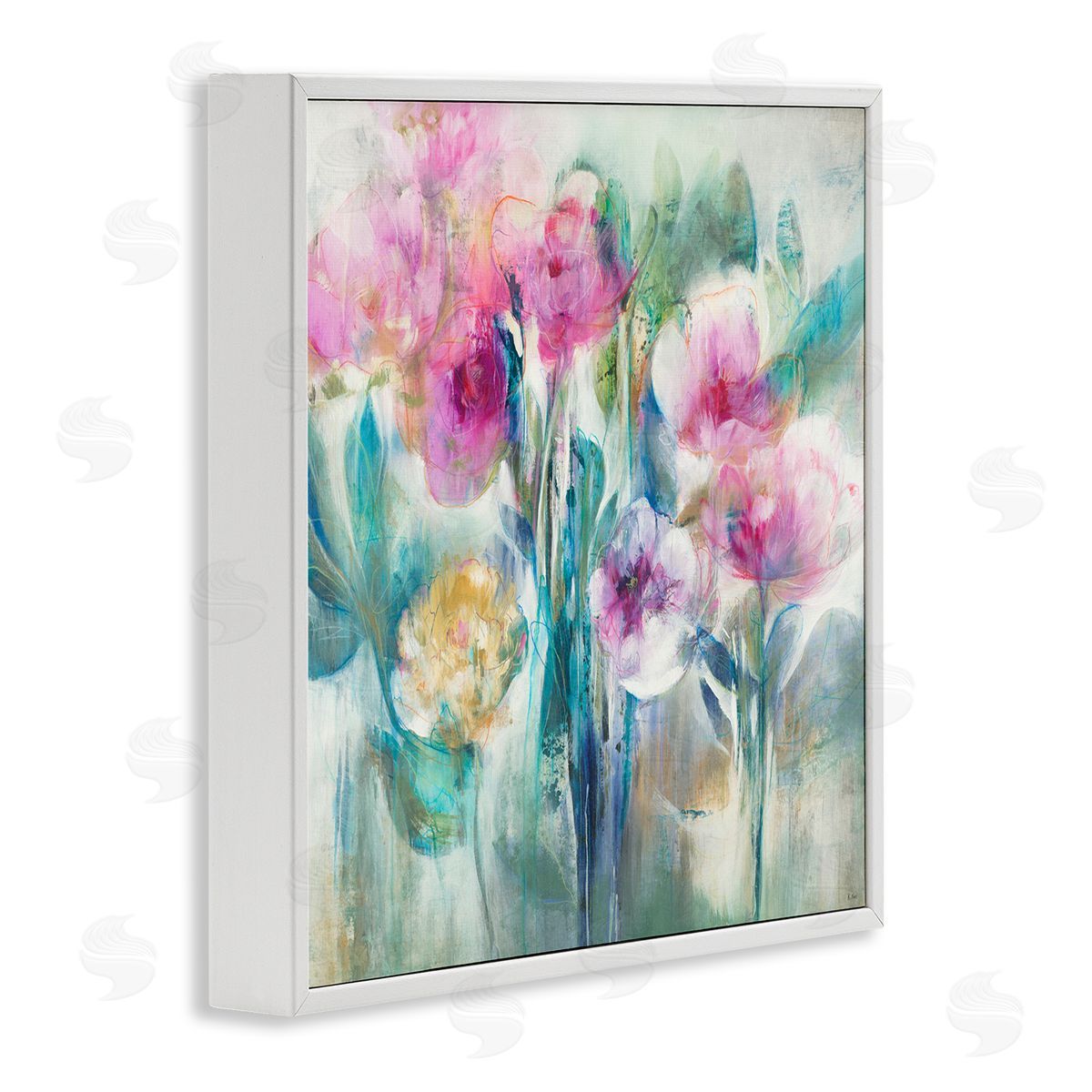 K. Nari Delicate Rainy Flowers Pink Peonies Painterly Illustration White Framed Glicee Wall Art Print