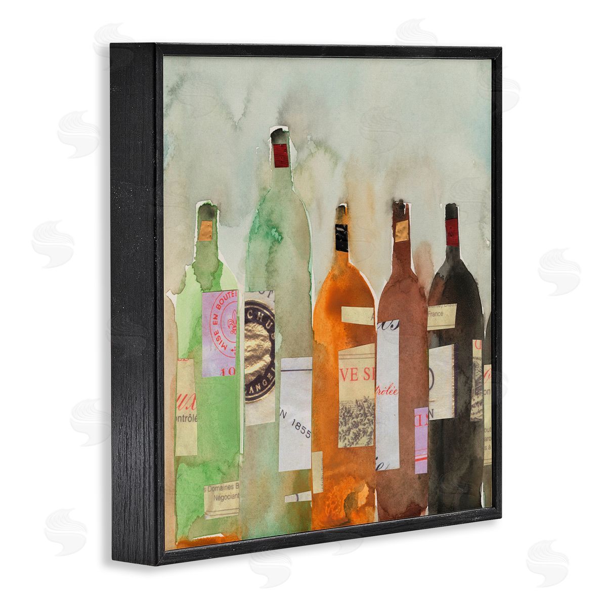 Samuel Dixon Collaged Wine Champagne Bottles Vintage Style Black Framed Glicee Wall Art Print