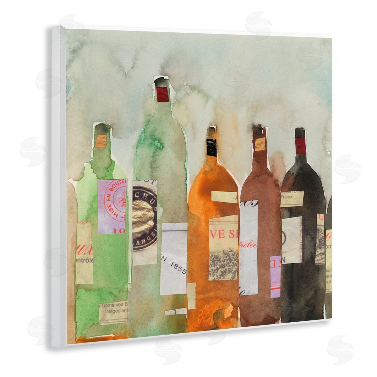 Samuel Dixon Collaged Wine Champagne Bottles Vintage Style Wooden Wall Plaque Art Print