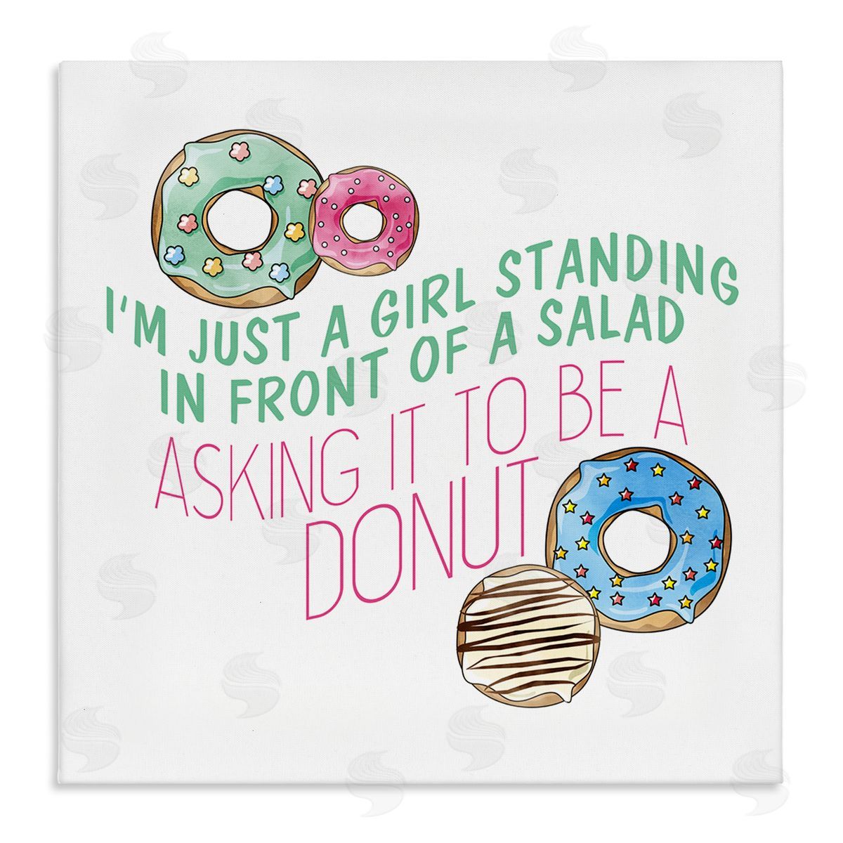 Kim Allen Humorous Donut Girl Quote Pastel Typography Stretched Canvas Wall Art Print