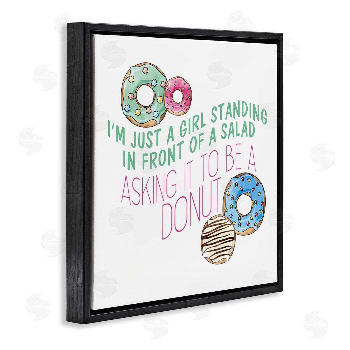 Kim Allen Humorous Donut Girl Quote Pastel Typography Black Floating Frame Canvas Wall Art Print