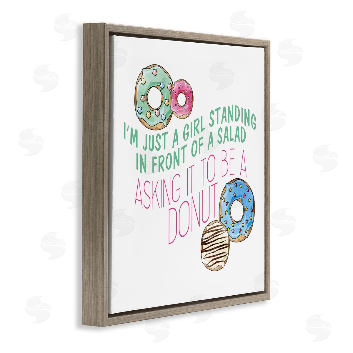 Kim Allen Humorous Donut Girl Quote Pastel Typography Brown Floating Frame Canvas Wall Art Print