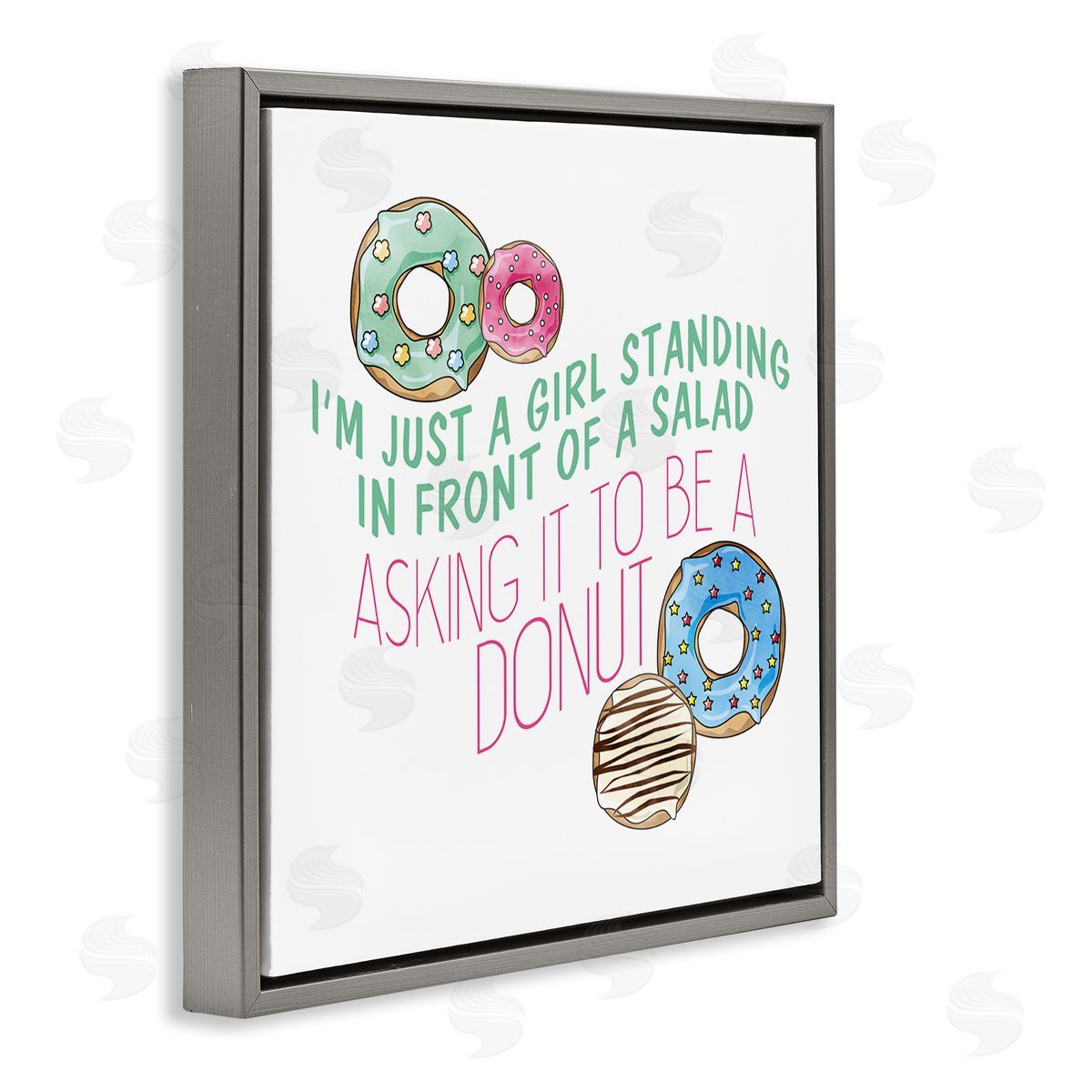 Kim Allen Humorous Donut Girl Quote Pastel Typography Gray Floating Frame Canvas Wall Art Print