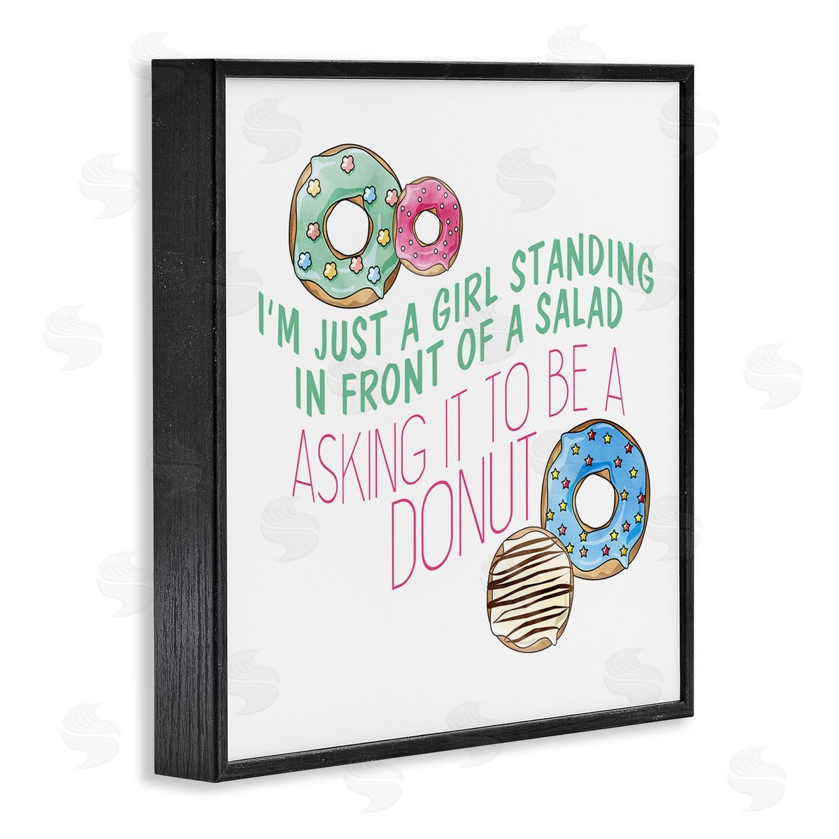 Kim Allen Humorous Donut Girl Quote Pastel Typography Black Framed Glicee Wall Art Print
