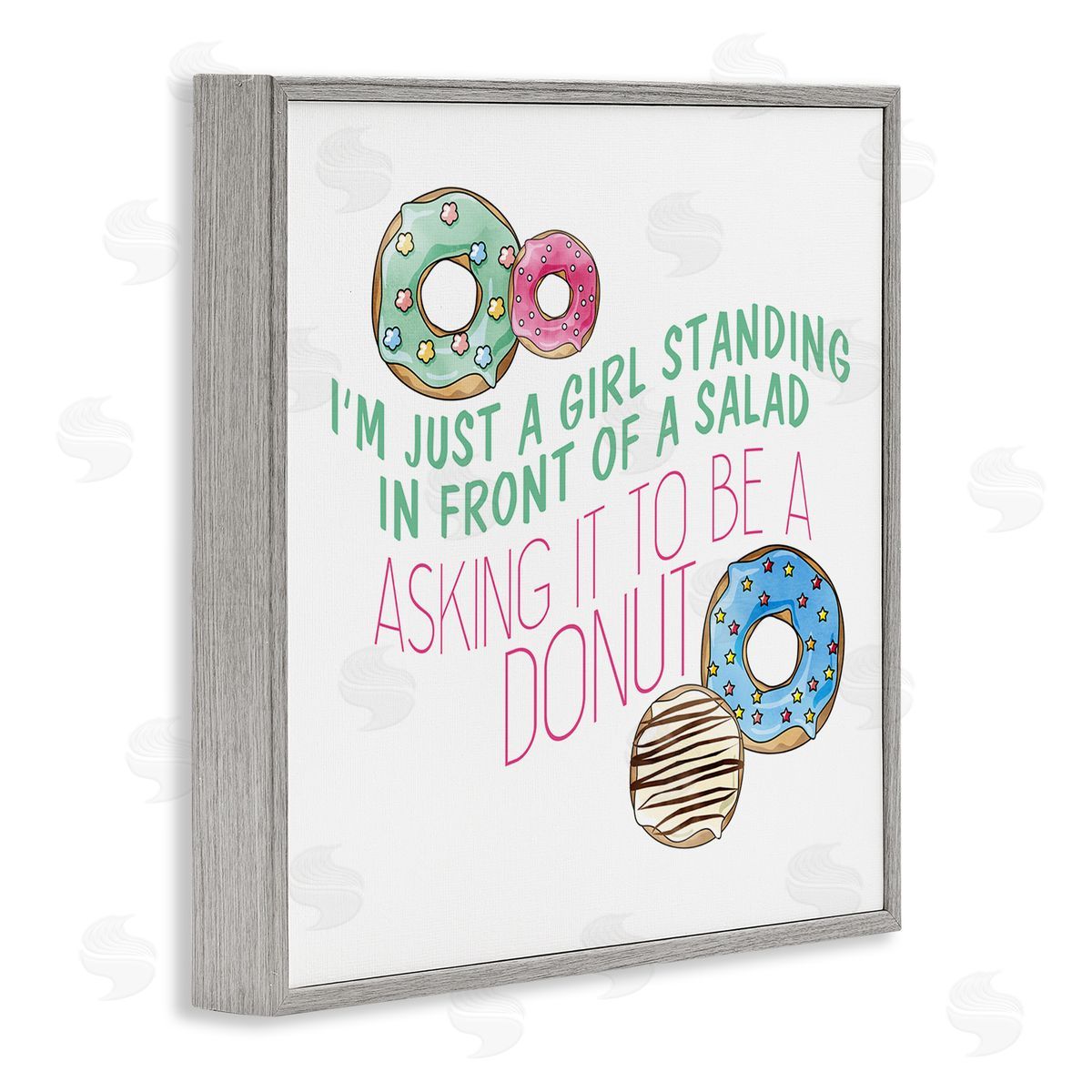 Kim Allen Humorous Donut Girl Quote Pastel Typography Gray Framed Glicee Wall Art Print