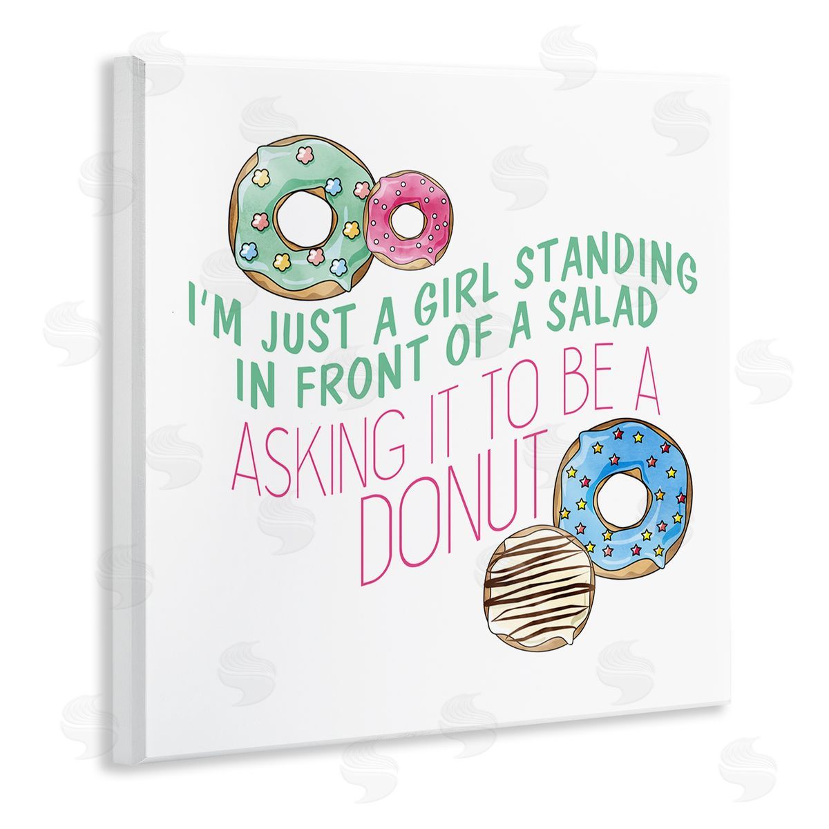 Kim Allen Humorous Donut Girl Quote Pastel Typography Wooden Wall Plaque Art Print