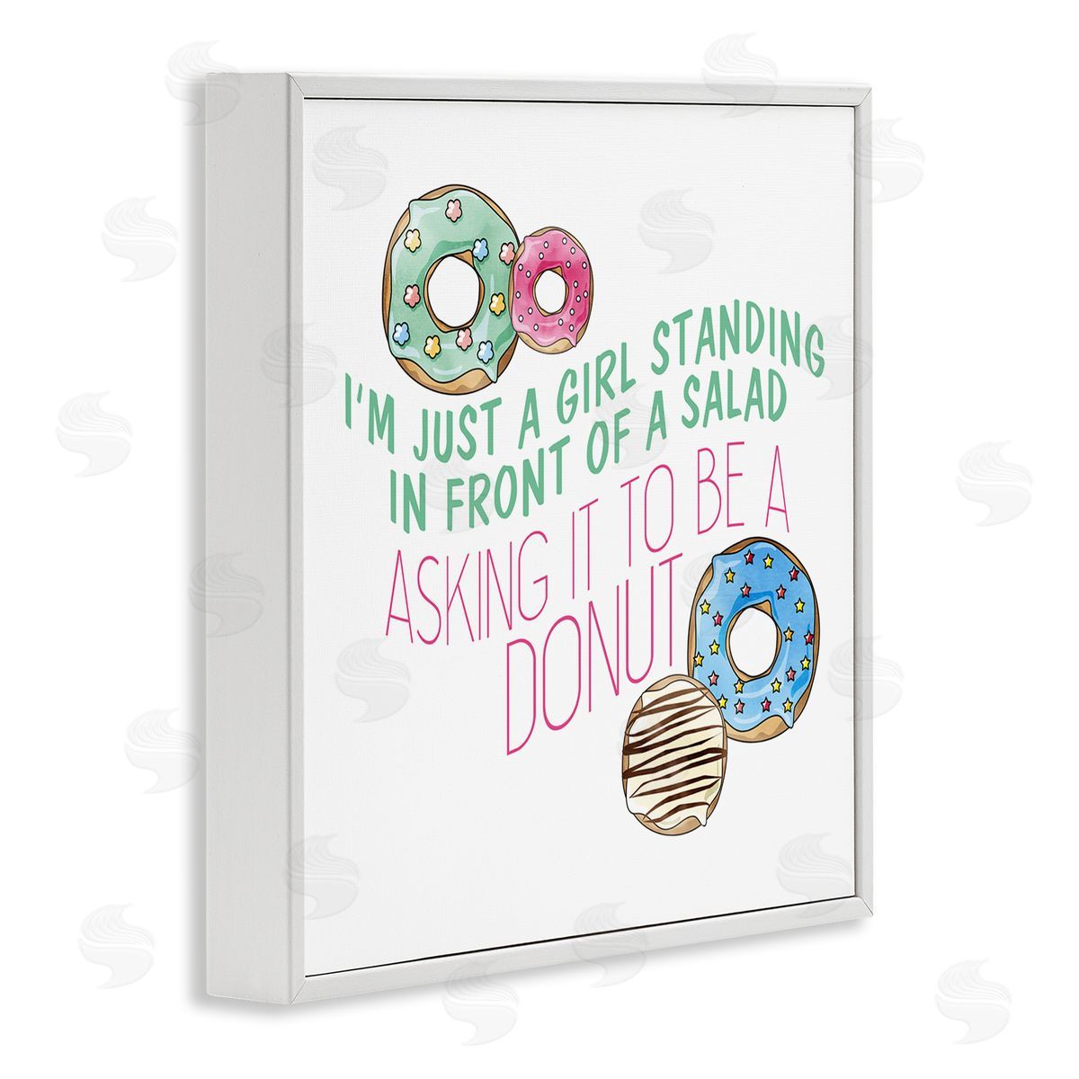 Kim Allen Humorous Donut Girl Quote Pastel Typography White Framed Glicee Wall Art Print