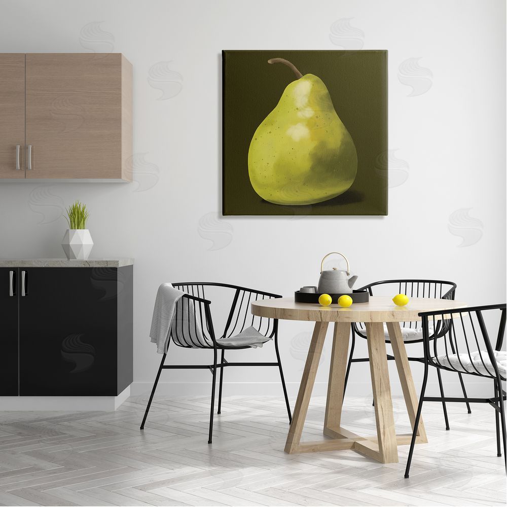 Sally Springer Griffith Detailed Green Pear Painting Fruit Still Life  Canvas Wall Art in Room