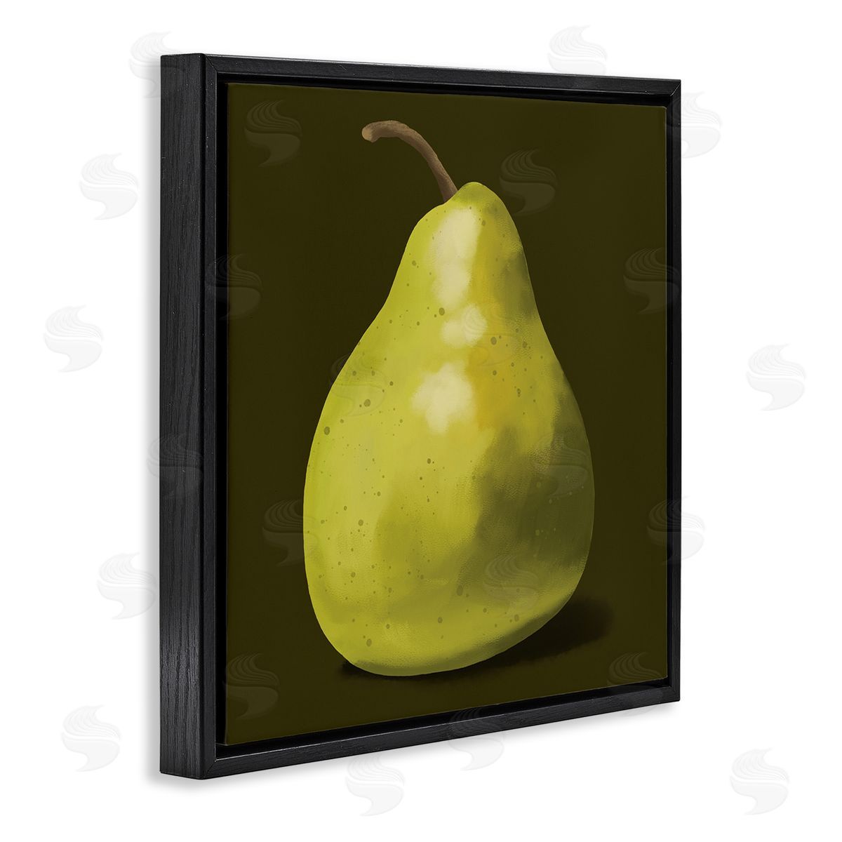 Sally Springer Griffith Detailed Green Pear Painting Fruit Still Life  Black Floating Frame Canvas Wall Art Print