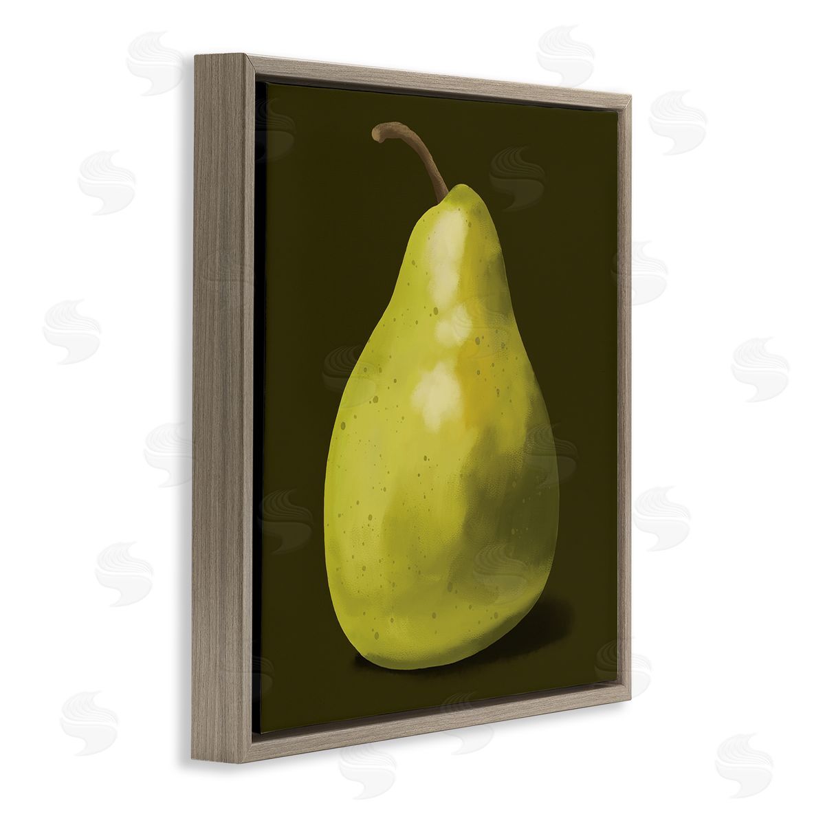 Sally Springer Griffith Detailed Green Pear Painting Fruit Still Life  Brown Floating Frame Canvas Wall Art Print