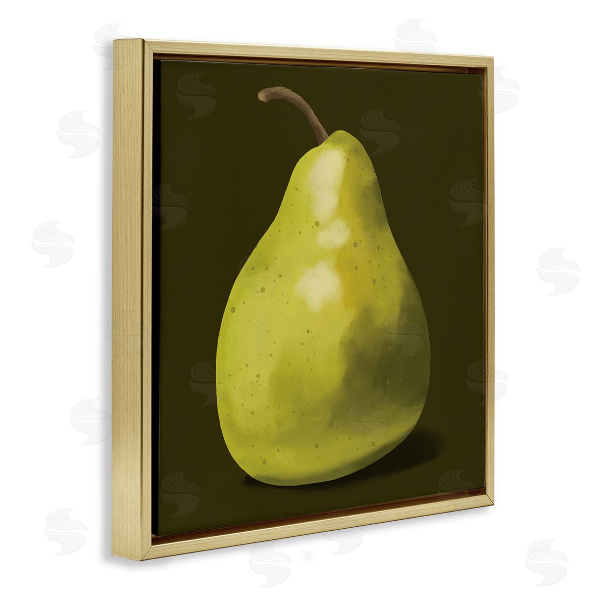 Sally Springer Griffith Detailed Green Pear Painting Fruit Still Life  Gold Floating Frame Canvas Wall Art Print