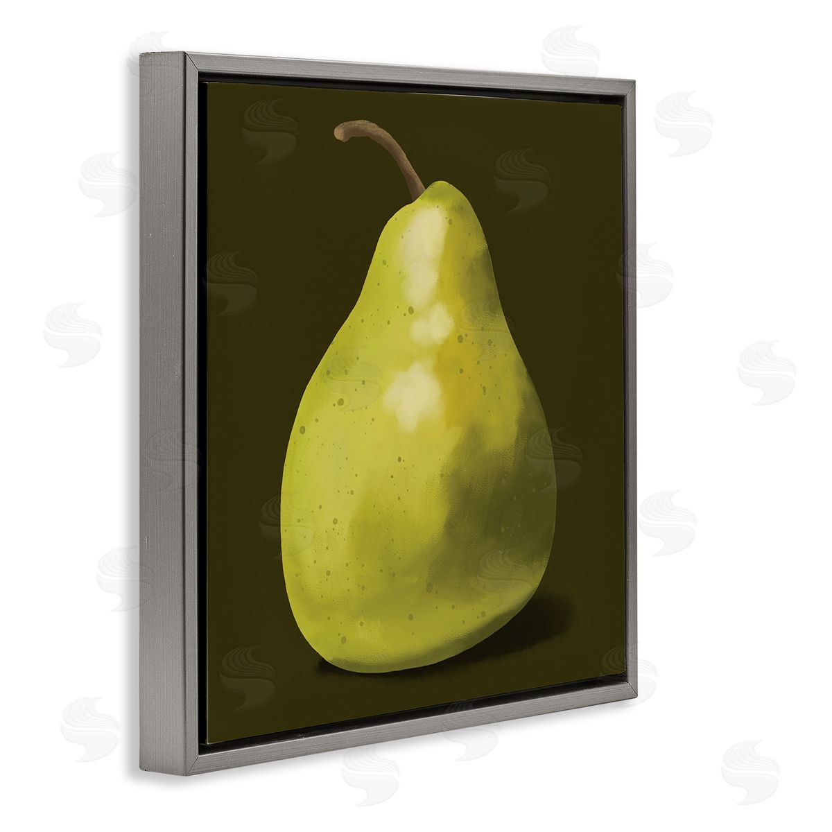 Sally Springer Griffith Detailed Green Pear Painting Fruit Still Life  Gray Floating Frame Canvas Wall Art Print