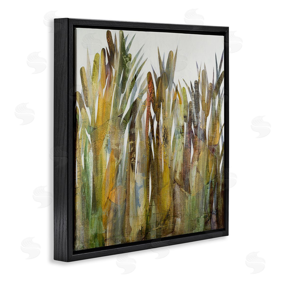 Ruth Fromstein Abstract Cattails Grass Collage Neutral Tones Black Floating Frame Canvas Wall Art Print