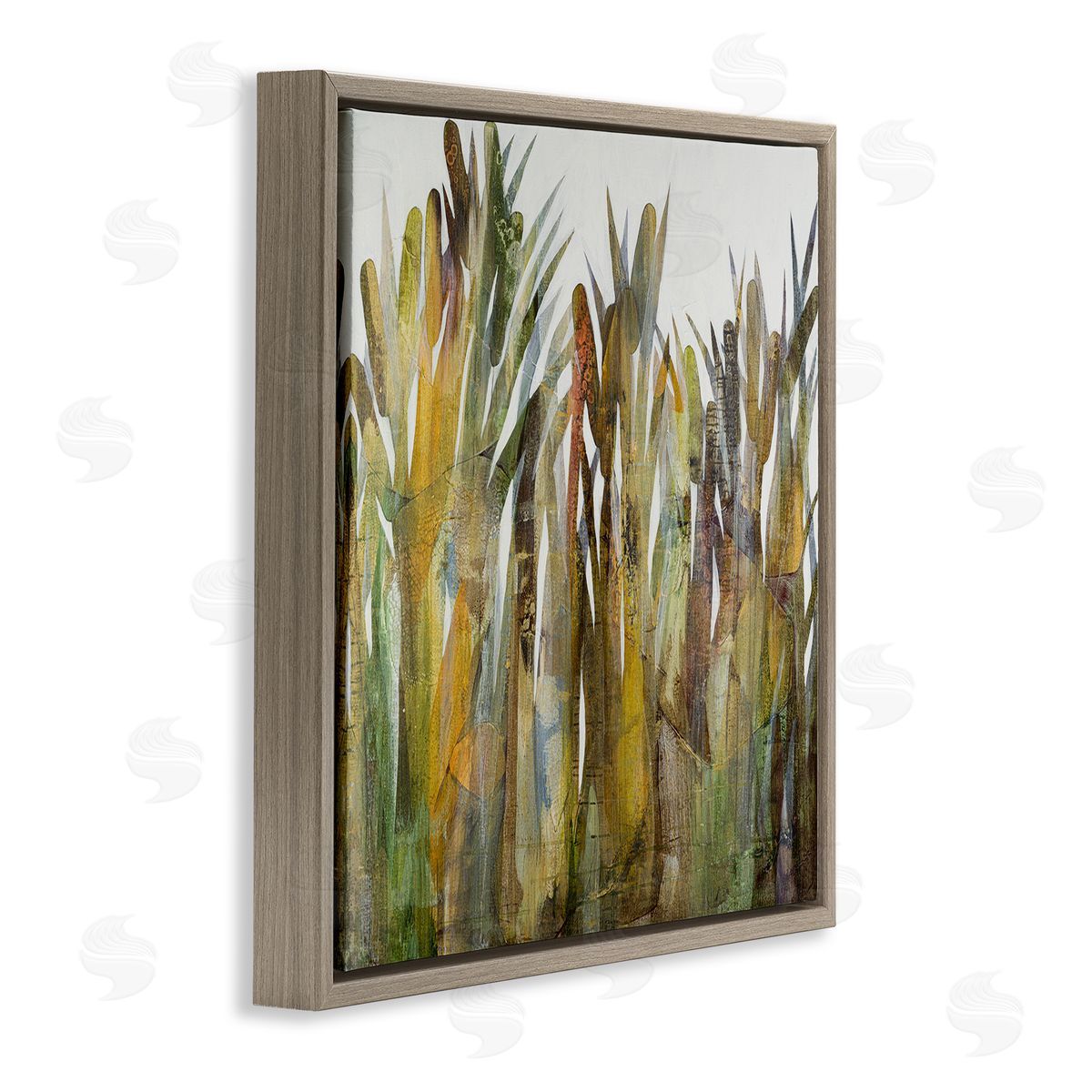 Ruth Fromstein Abstract Cattails Grass Collage Neutral Tones Brown Floating Frame Canvas Wall Art Print