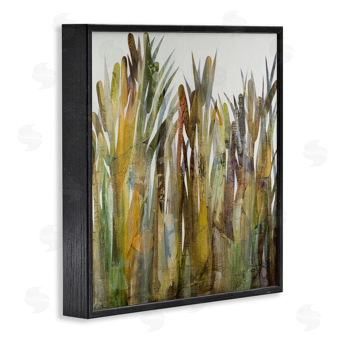 Ruth Fromstein Abstract Cattails Grass Collage Neutral Tones Black Framed Glicee Wall Art Print