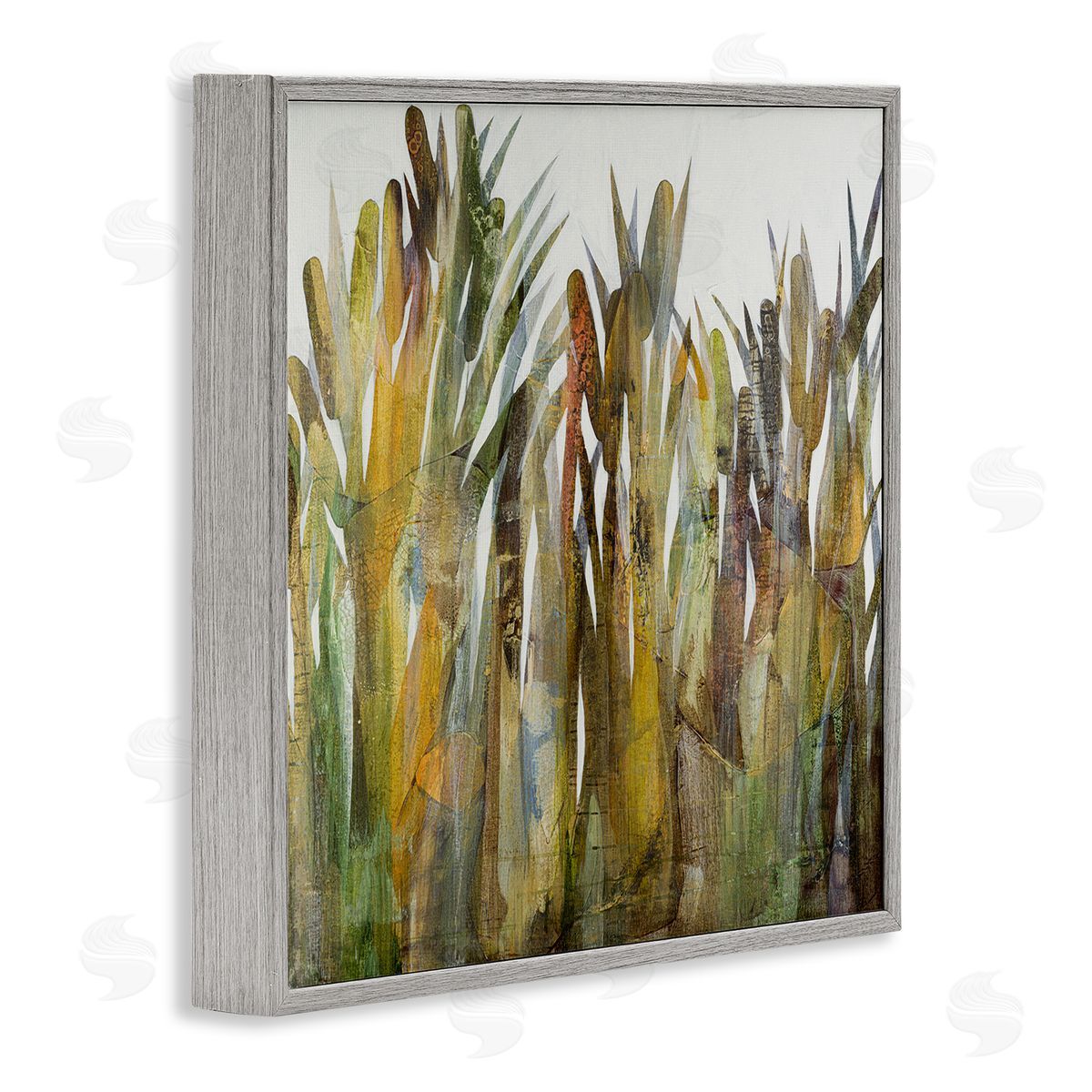 Ruth Fromstein Abstract Cattails Grass Collage Neutral Tones Gray Framed Glicee Wall Art Print