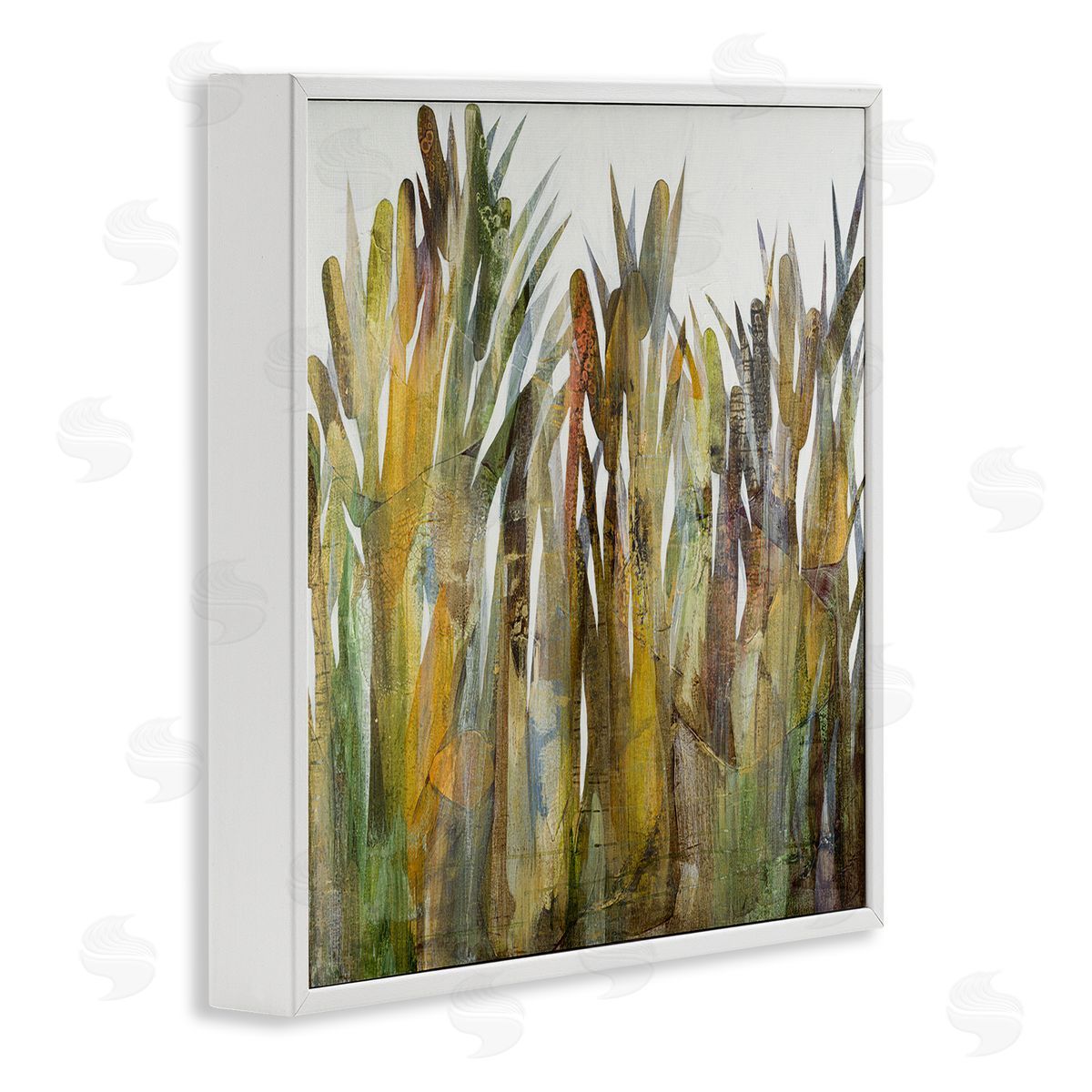 Ruth Fromstein Abstract Cattails Grass Collage Neutral Tones White Framed Glicee Wall Art Print
