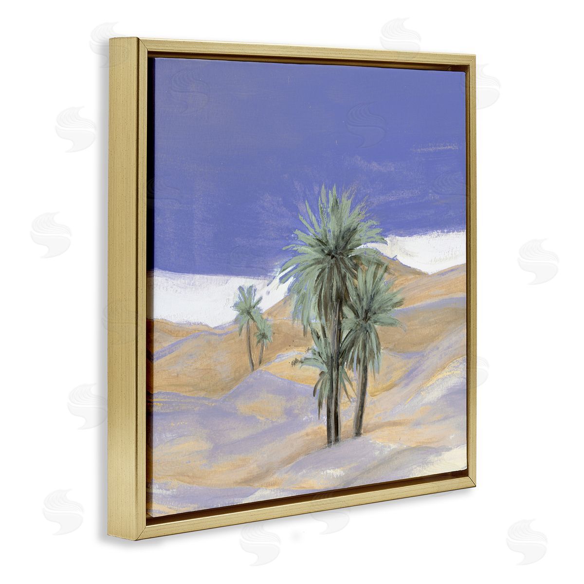 Patricia Pinto Desolate Desert Sand Palm Trees Blue Sky  Gold Floating Frame Canvas Wall Art Print