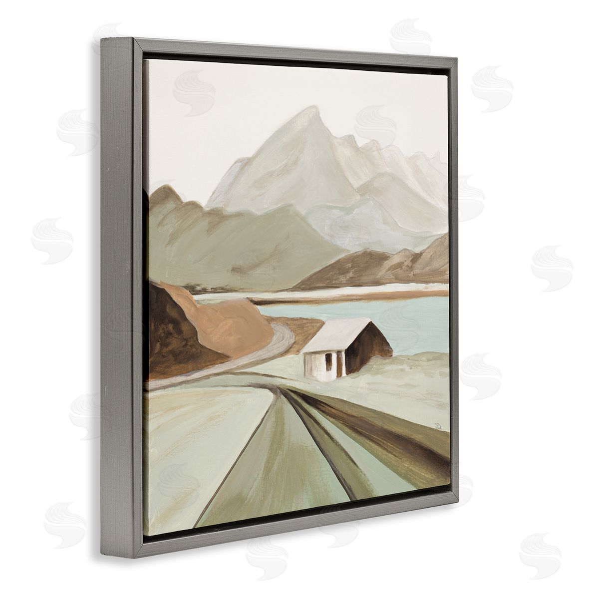 Patricia Pinto Lone Countryside Cottage Road Distant Mountain Peaks Gray Floating Frame Canvas Wall Art Print