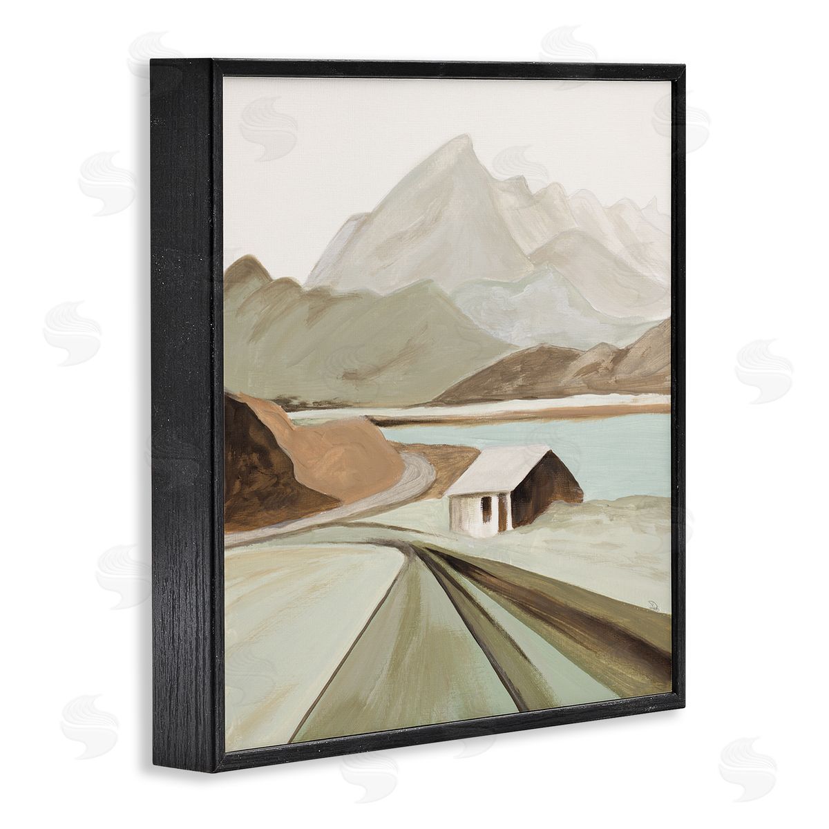 Patricia Pinto Lone Countryside Cottage Road Distant Mountain Peaks Black Framed Glicee Wall Art Print