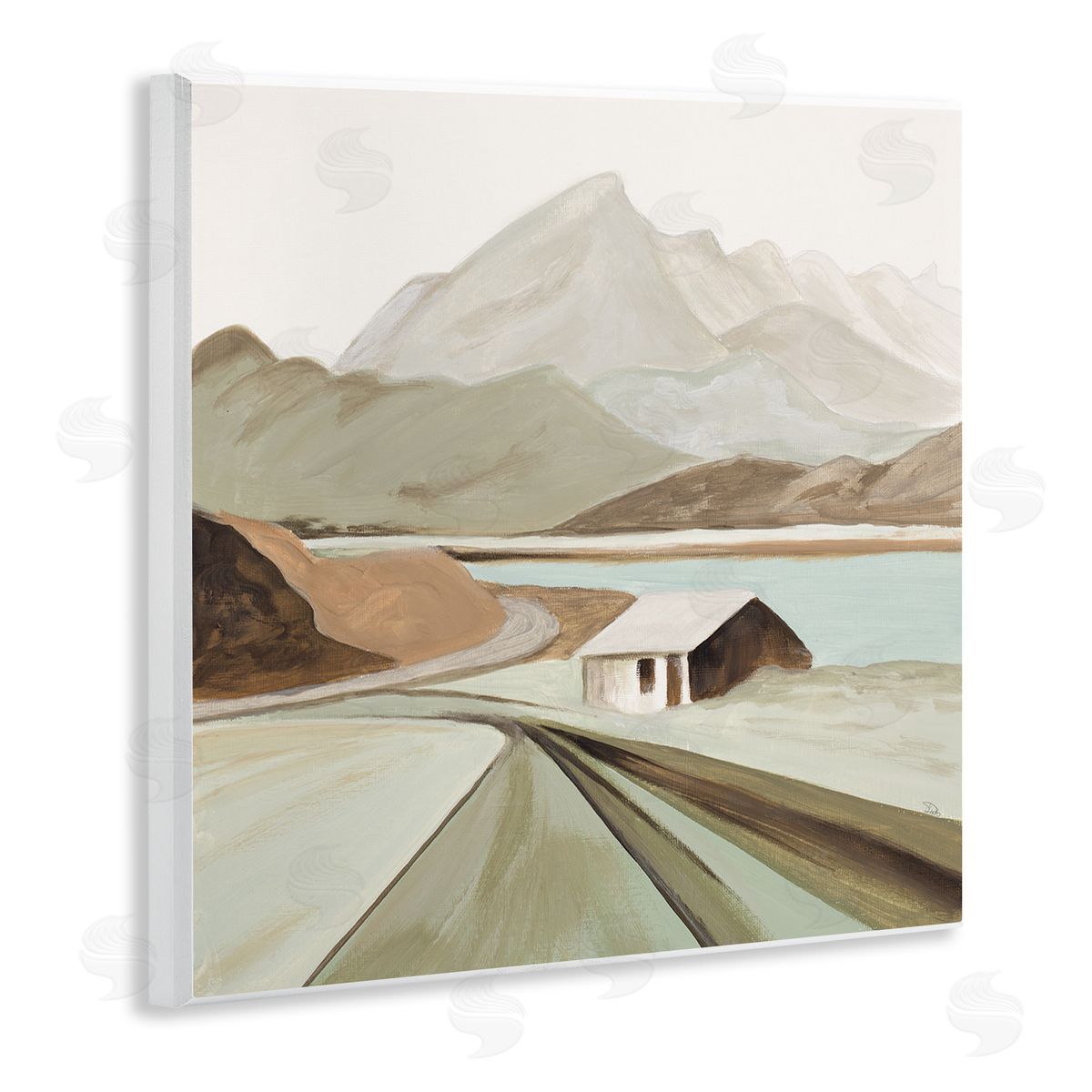 Patricia Pinto Lone Countryside Cottage Road Distant Mountain Peaks Wooden Wall Plaque Art Print