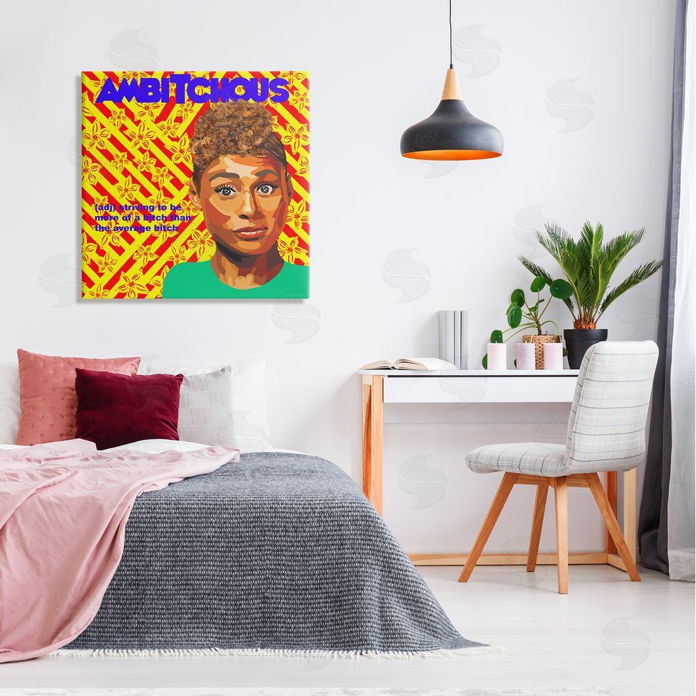 Lynnda Rakos Ambitious Funny Quote Bold Floral Pattern Background  Canvas Wall Art in Room