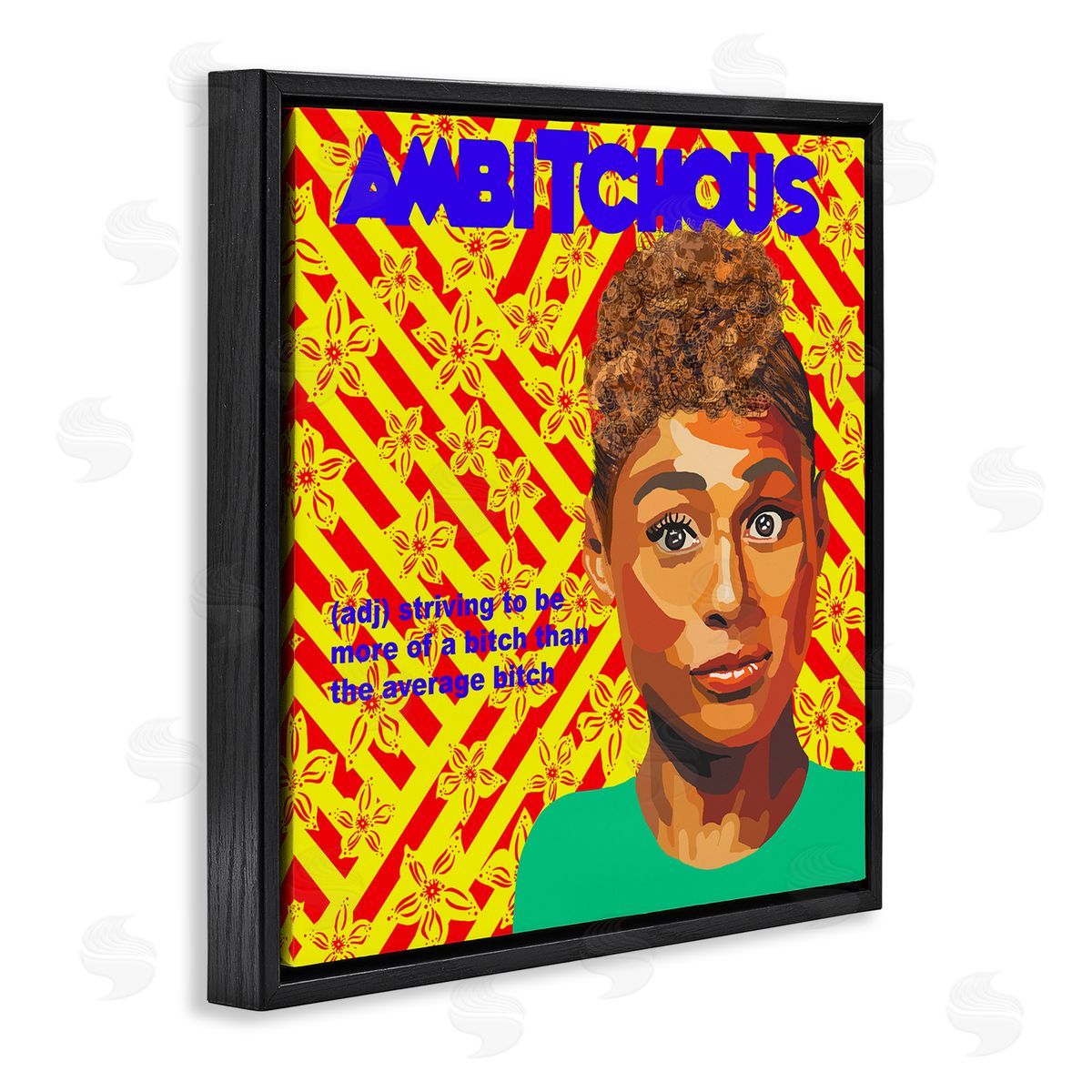 Lynnda Rakos Ambitious Funny Quote Bold Floral Pattern Background  Black Floating Frame Canvas Wall Art Print