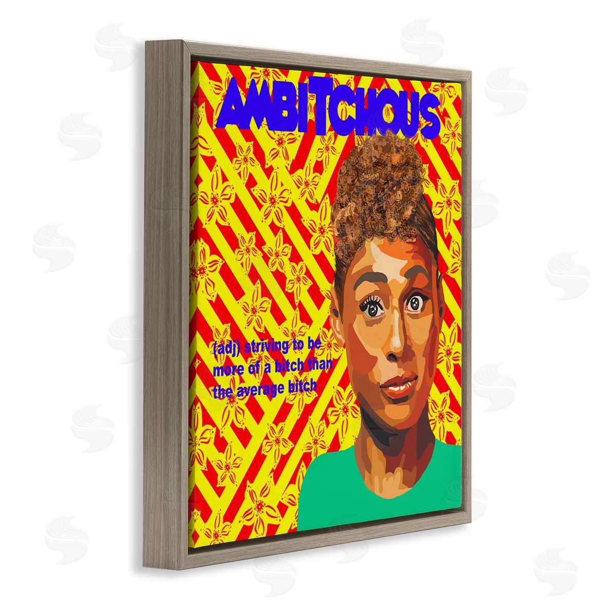 Lynnda Rakos Ambitious Funny Quote Bold Floral Pattern Background  Brown Floating Frame Canvas Wall Art Print