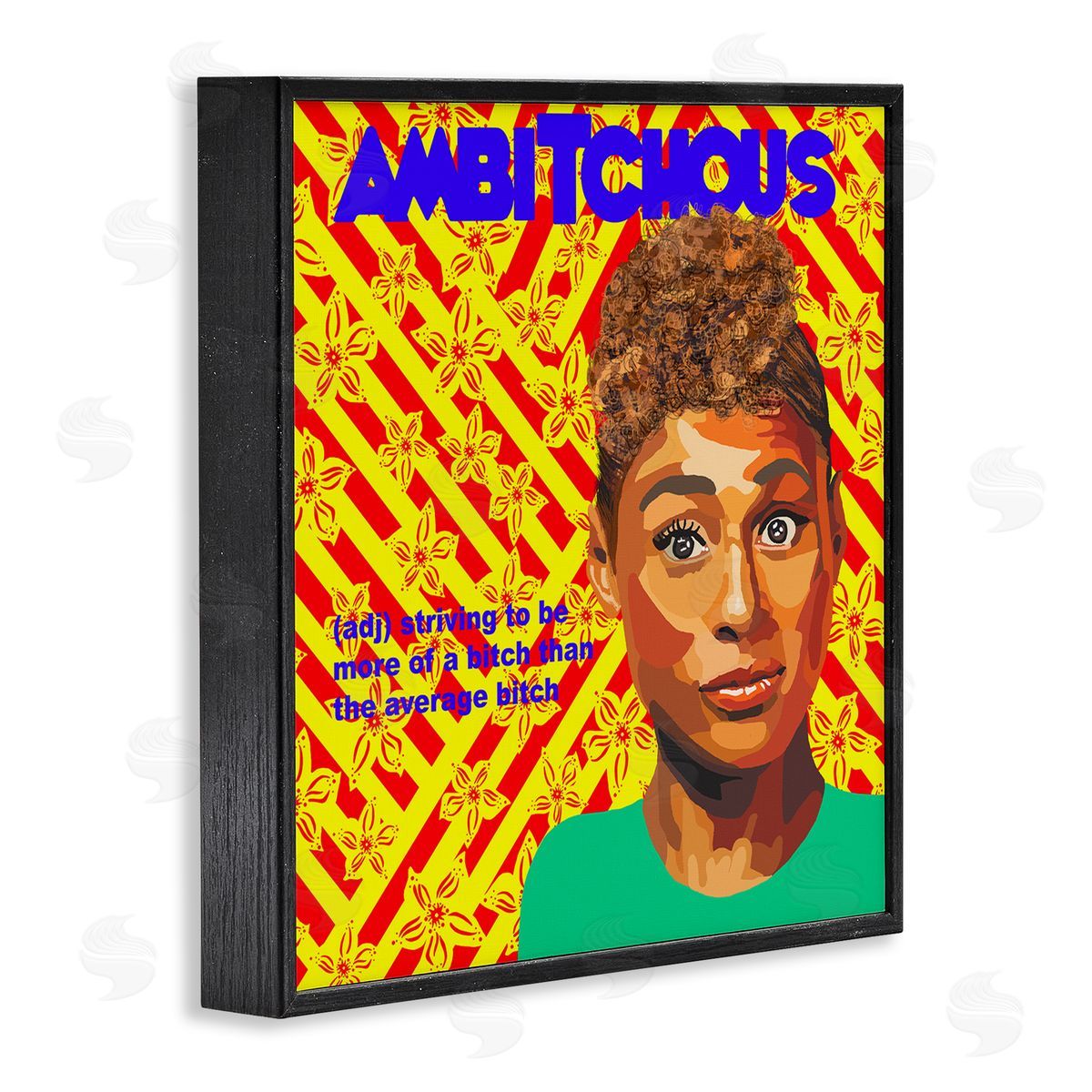Lynnda Rakos Ambitious Funny Quote Bold Floral Pattern Background  Black Framed Glicee Wall Art Print
