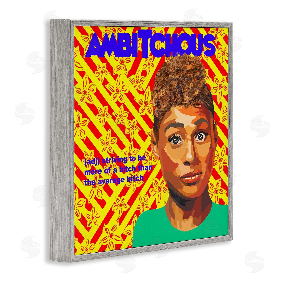 Lynnda Rakos Ambitious Funny Quote Bold Floral Pattern Background  Gray Framed Glicee Wall Art Print