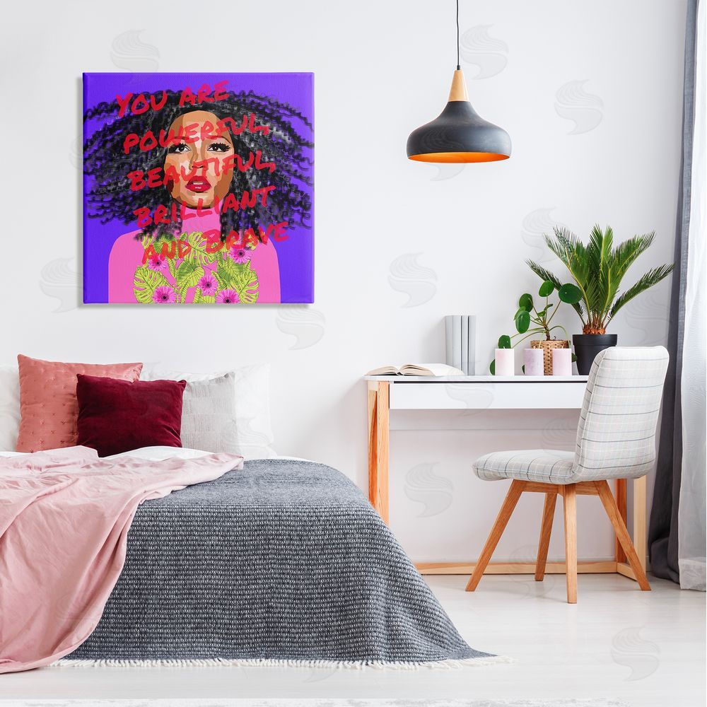 Lynnda Rakos Powerful Beautiful Brave Motivational Text Vivid Floral   Canvas Wall Art in Room