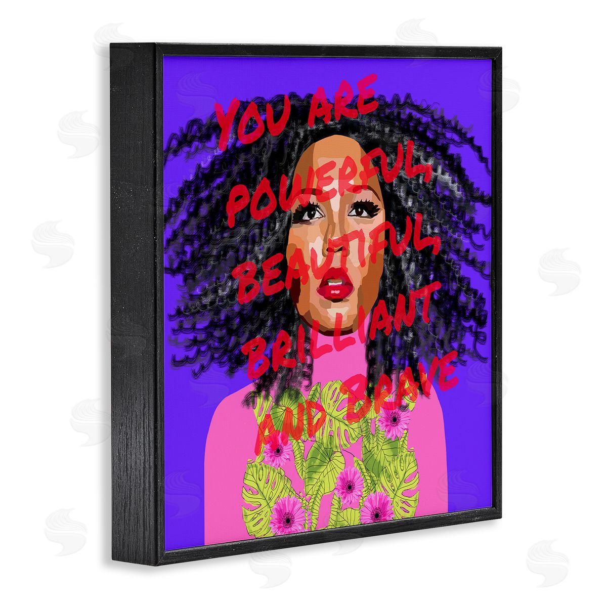 Lynnda Rakos Powerful Beautiful Brave Motivational Text Vivid Floral   Black Framed Glicee Wall Art Print