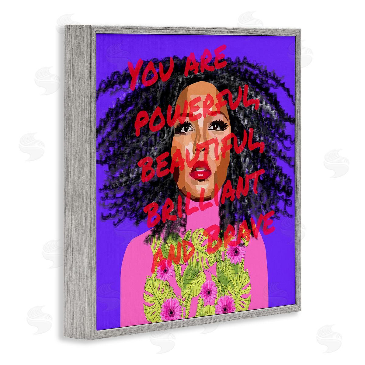 Lynnda Rakos Powerful Beautiful Brave Motivational Text Vivid Floral   Gray Framed Glicee Wall Art Print