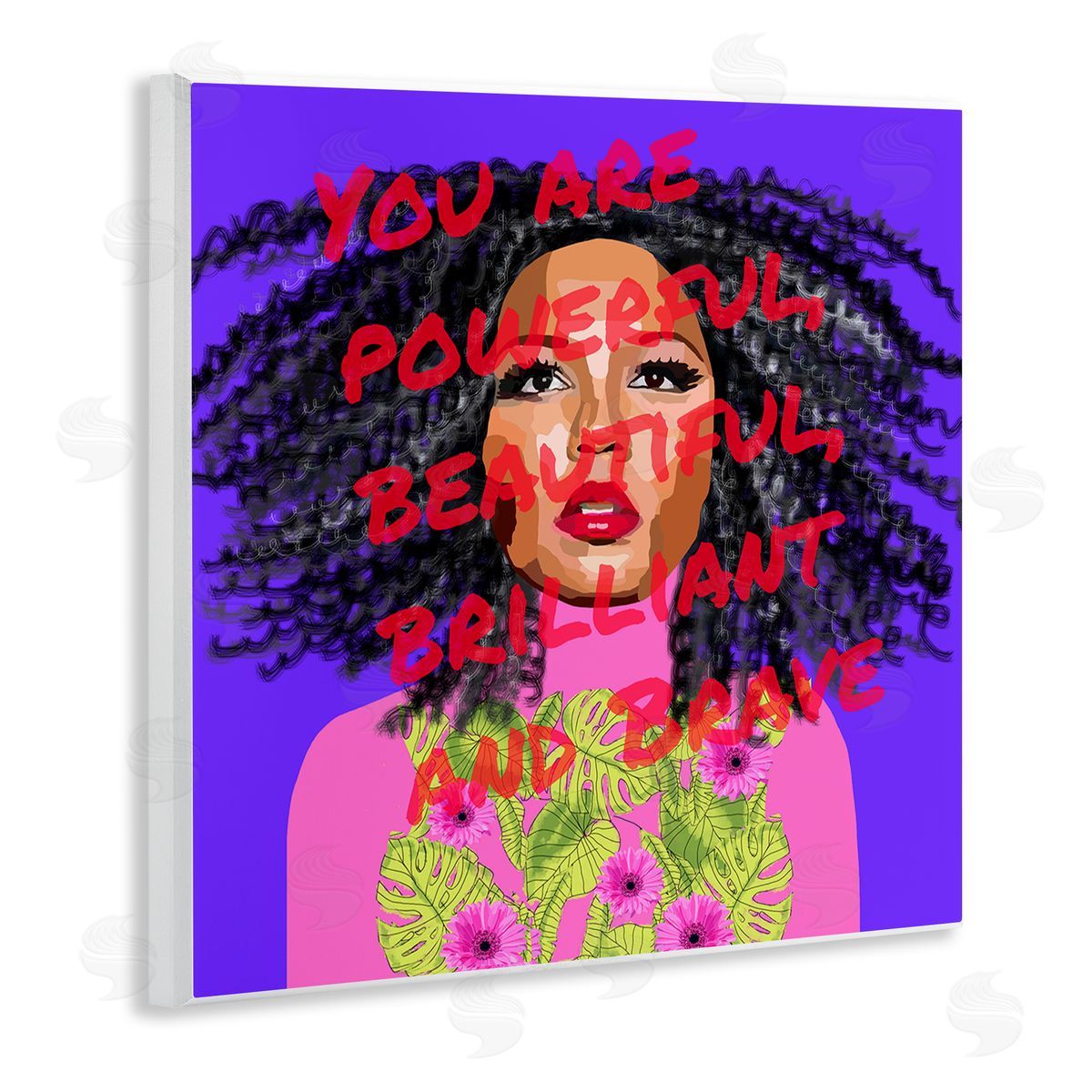 Lynnda Rakos Powerful Beautiful Brave Motivational Text Vivid Floral   Wooden Wall Plaque Art Print