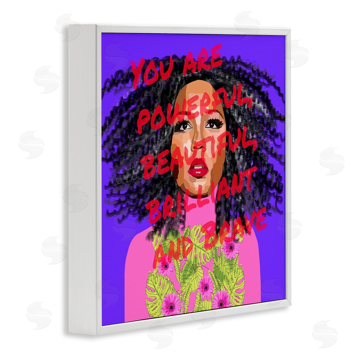 Lynnda Rakos Powerful Beautiful Brave Motivational Text Vivid Floral   White Framed Glicee Wall Art Print