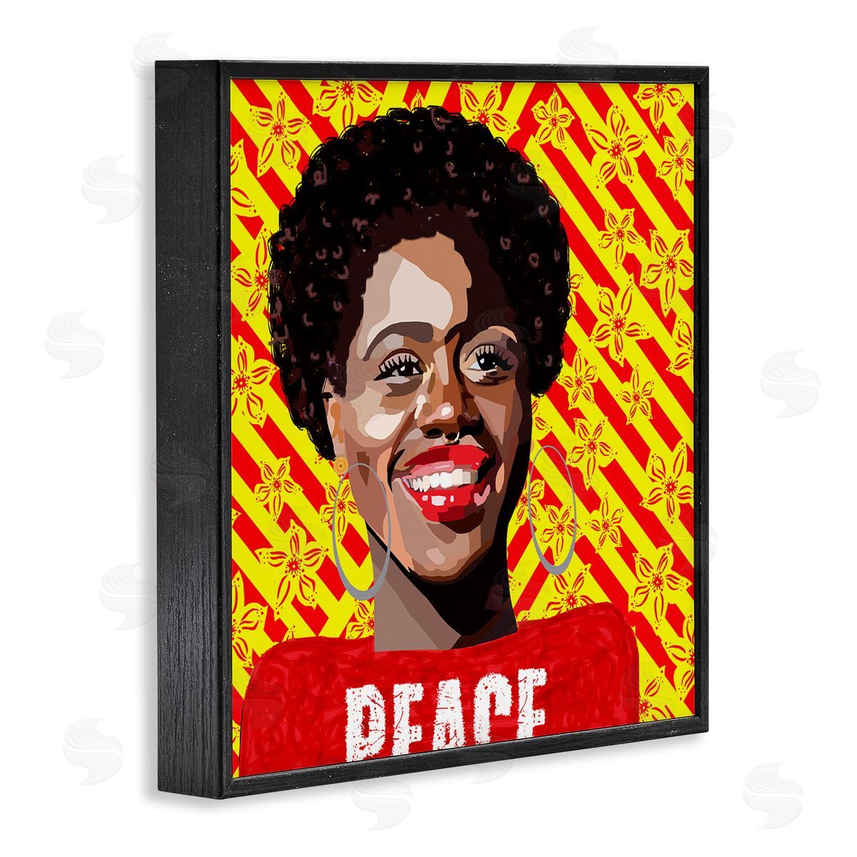 Lynnda Rakos Peace Text Smiling Woman Floral Red Stripes  Black Framed Glicee Wall Art Print