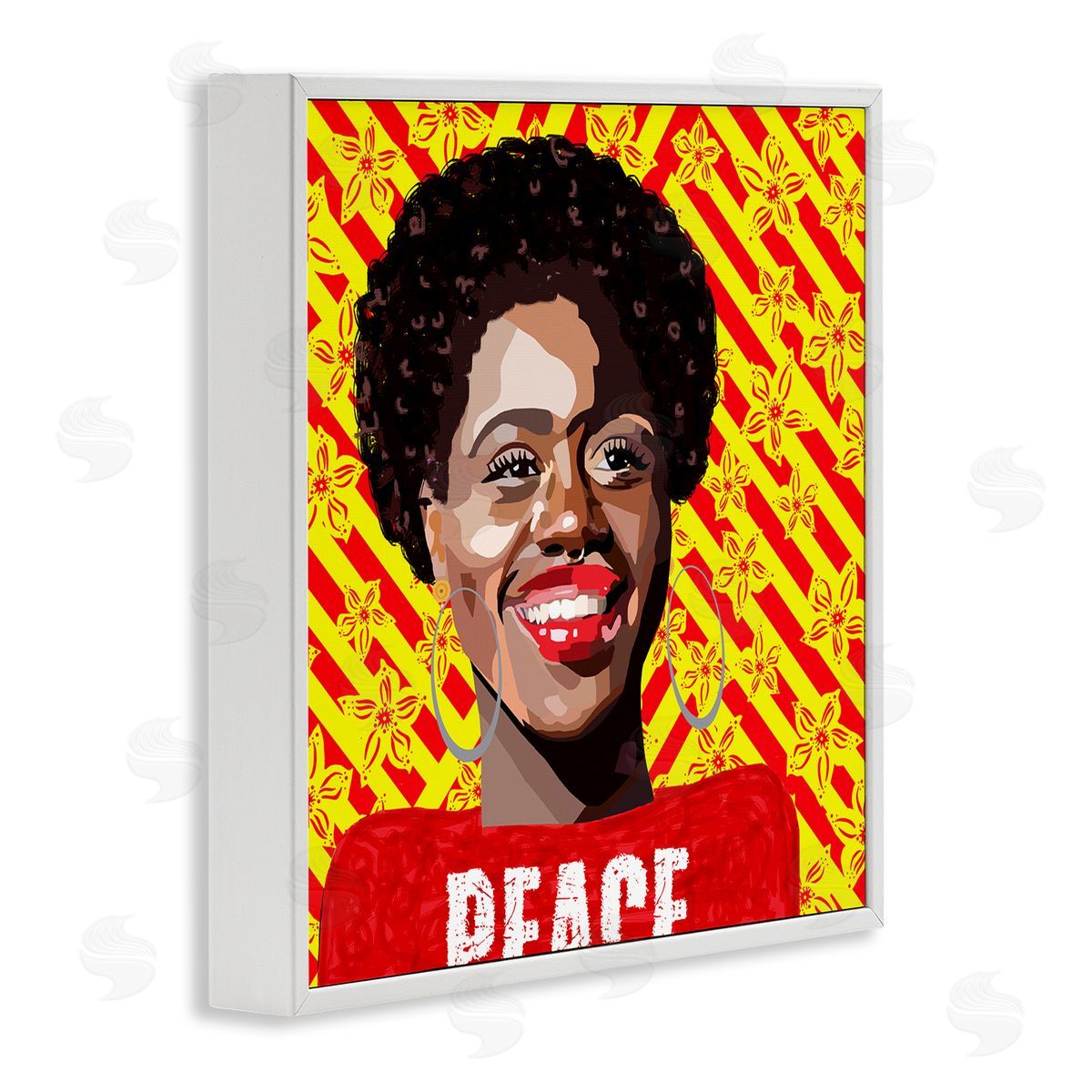 Lynnda Rakos Peace Text Smiling Woman Floral Red Stripes  White Framed Glicee Wall Art Print