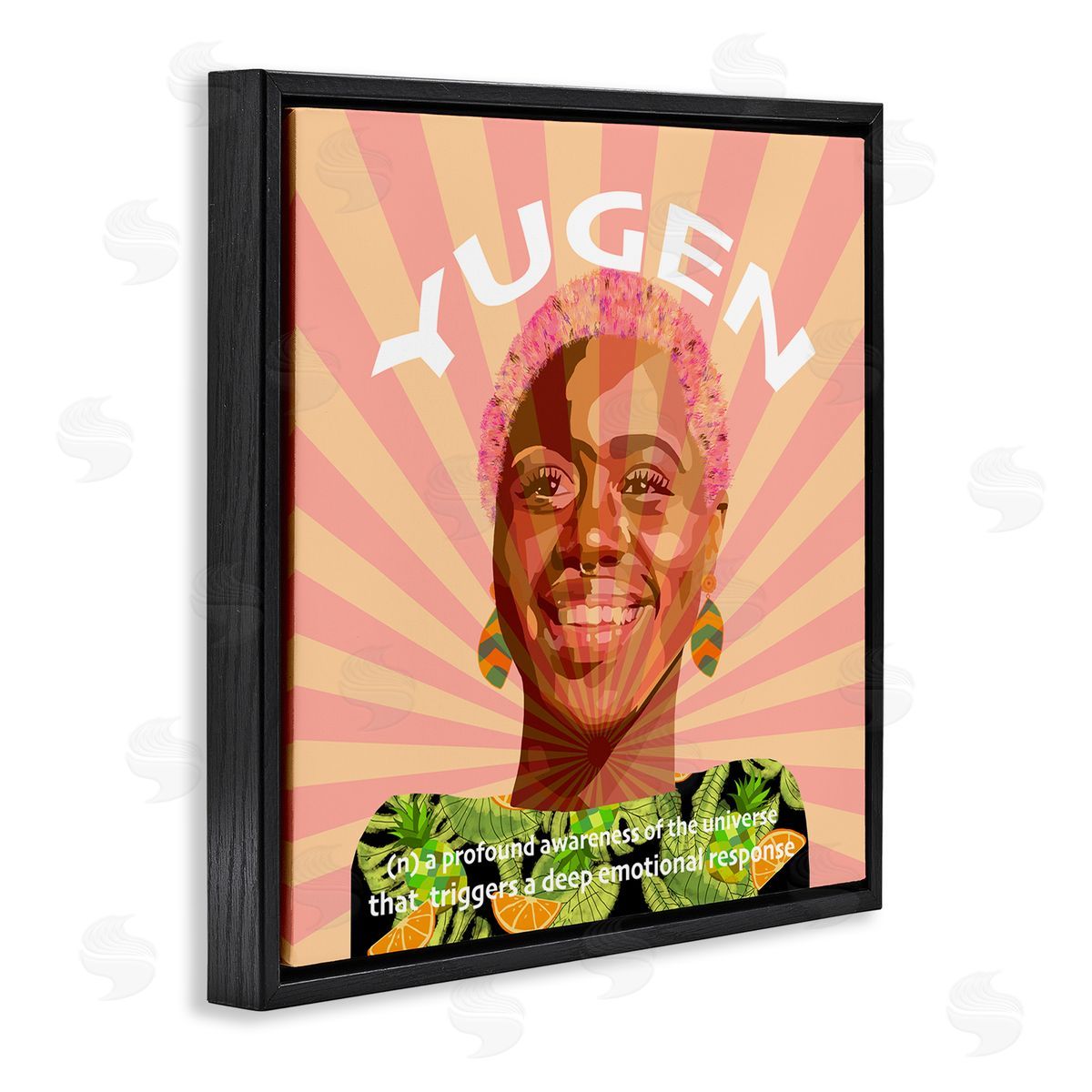Lynnda Rakos Yugen Definition Text Smiling Woman Floral Stripes  Black Floating Frame Canvas Wall Art Print