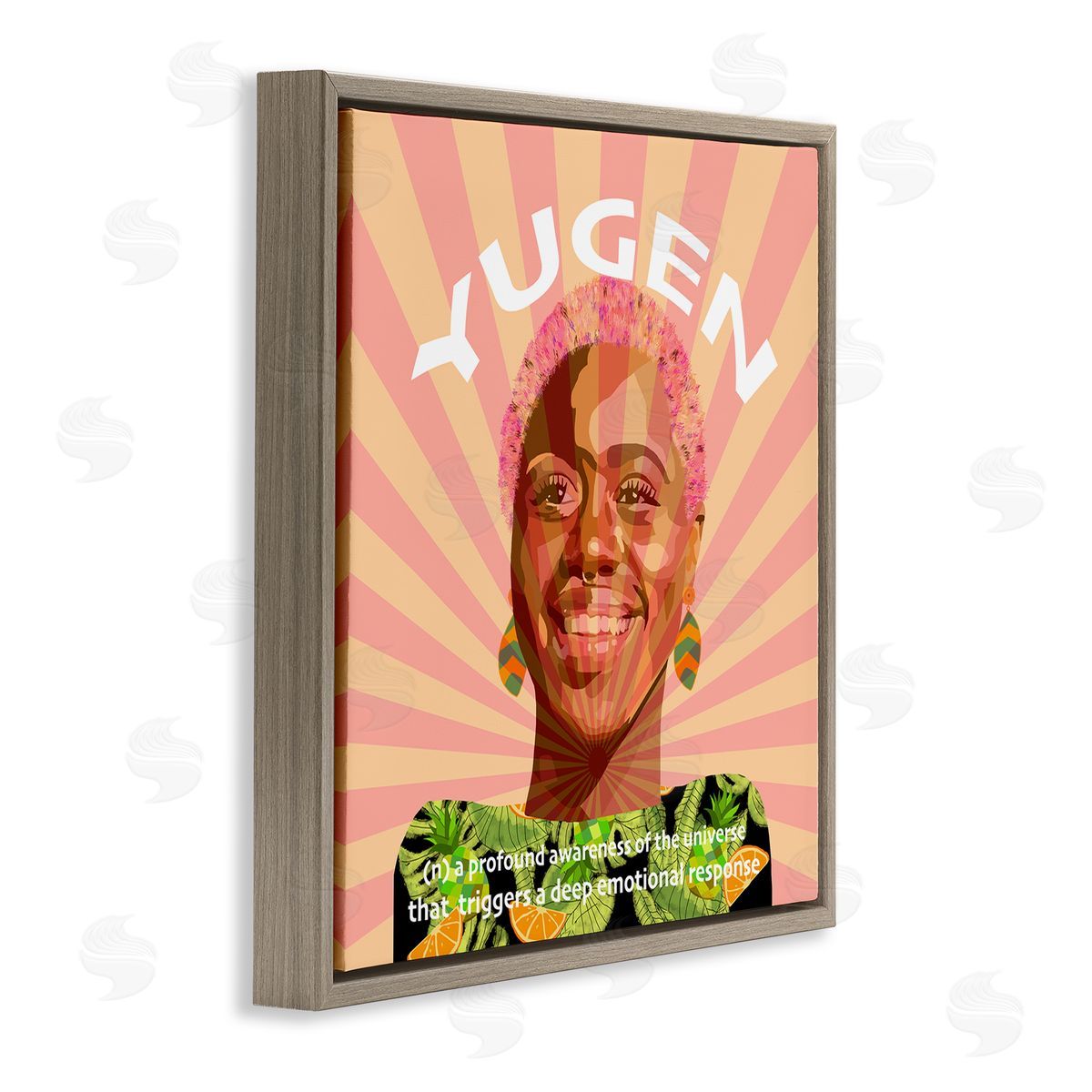 Lynnda Rakos Yugen Definition Text Smiling Woman Floral Stripes  Brown Floating Frame Canvas Wall Art Print