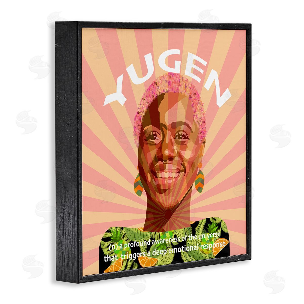 Lynnda Rakos Yugen Definition Text Smiling Woman Floral Stripes  Black Framed Glicee Wall Art Print