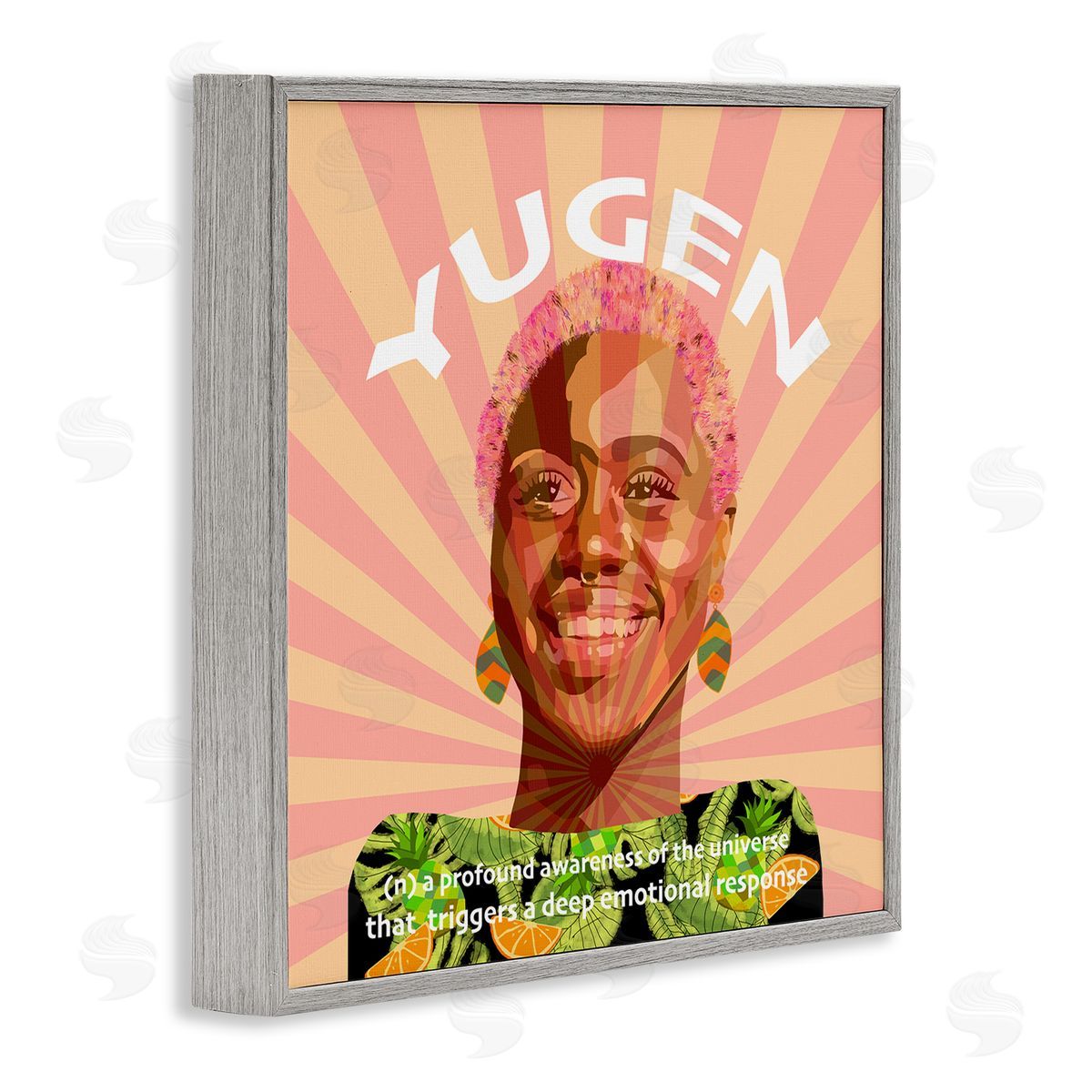 Lynnda Rakos Yugen Definition Text Smiling Woman Floral Stripes  Gray Framed Glicee Wall Art Print
