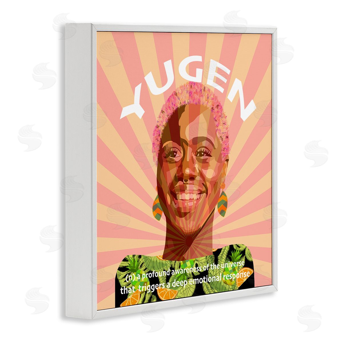 Lynnda Rakos Yugen Definition Text Smiling Woman Floral Stripes  White Framed Glicee Wall Art Print